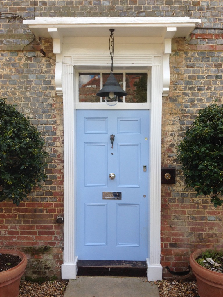 Hardwood Front Door Painted Blue window