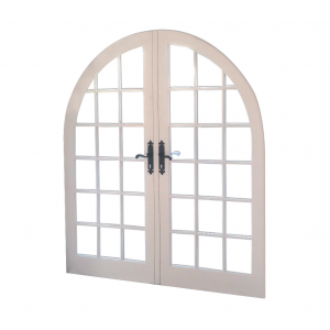 Double glazed arched hardwood door painted white