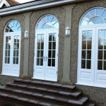 Hardwood french door arch painted white oak