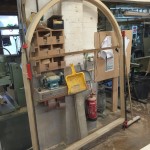 Arched timber door accoya frame workshop wooden