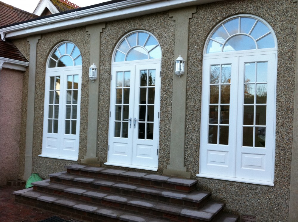 Hardwood french door arch painted white oak