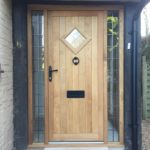 Oak Front Door leaded sidelights timber leaded