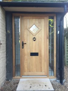 Oak Front Door leaded sidelights timber leaded