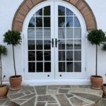 Round top Accoya french doors arch timber