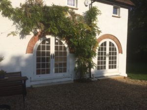 Round top Accoya french doors arch timber