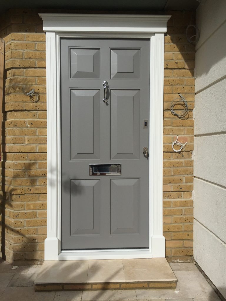 Timber accoya oak entrance grey Front door